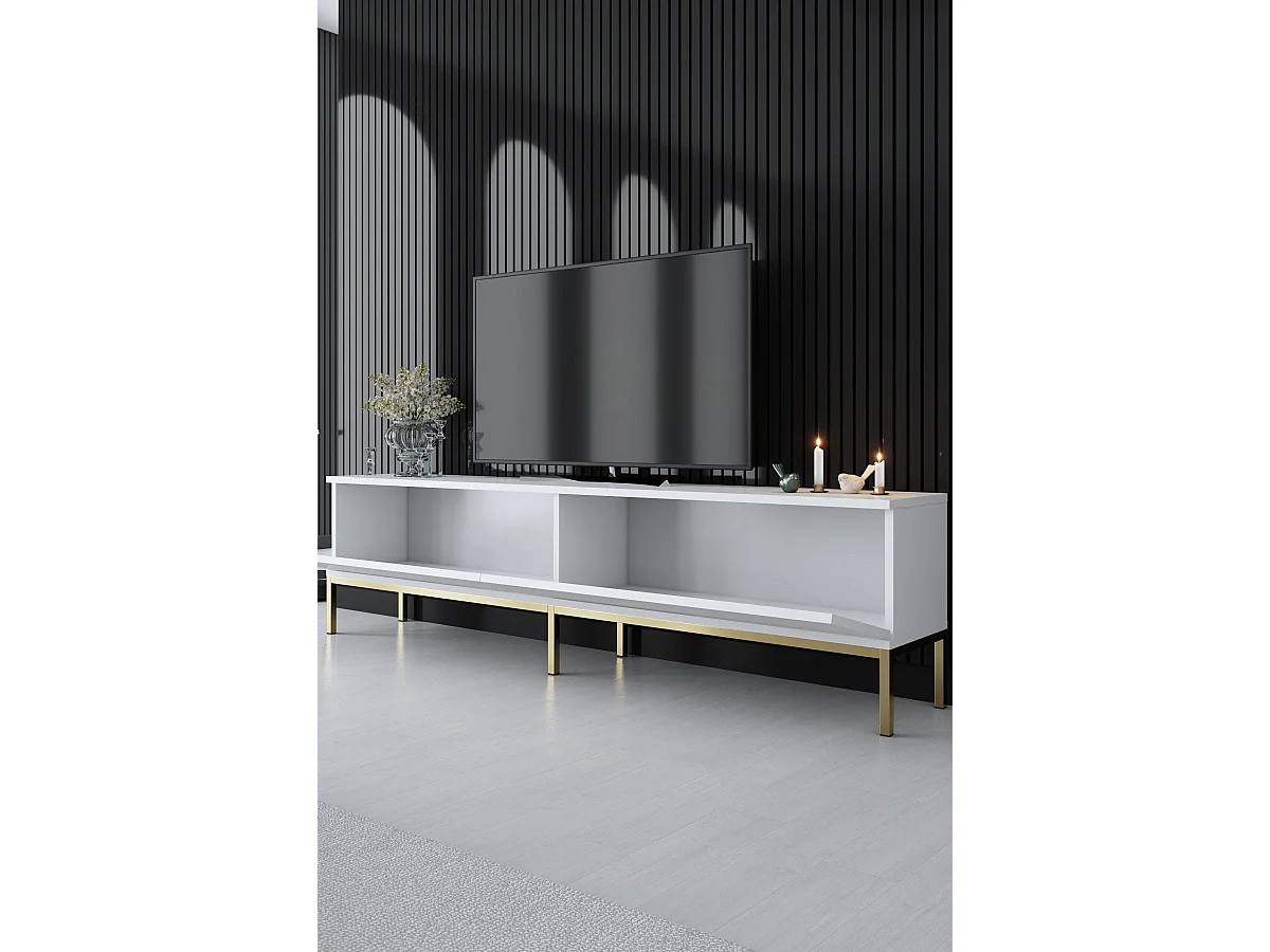 Stojak pod TV – 180 x 47 x 30 cm – Biały i złoty – Płyta wiórowa pokryta melaminą