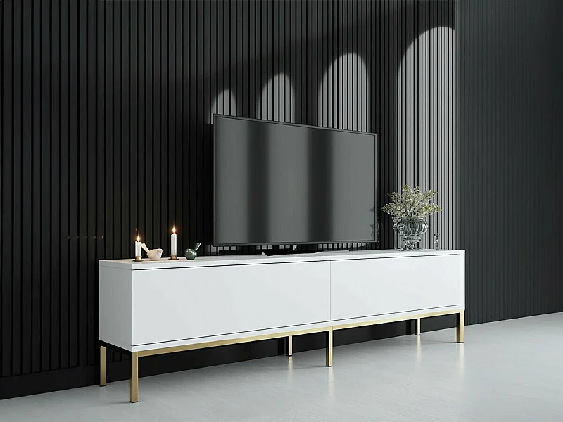 Meuble TV en aggloméré et métal Lord Blanc et doré