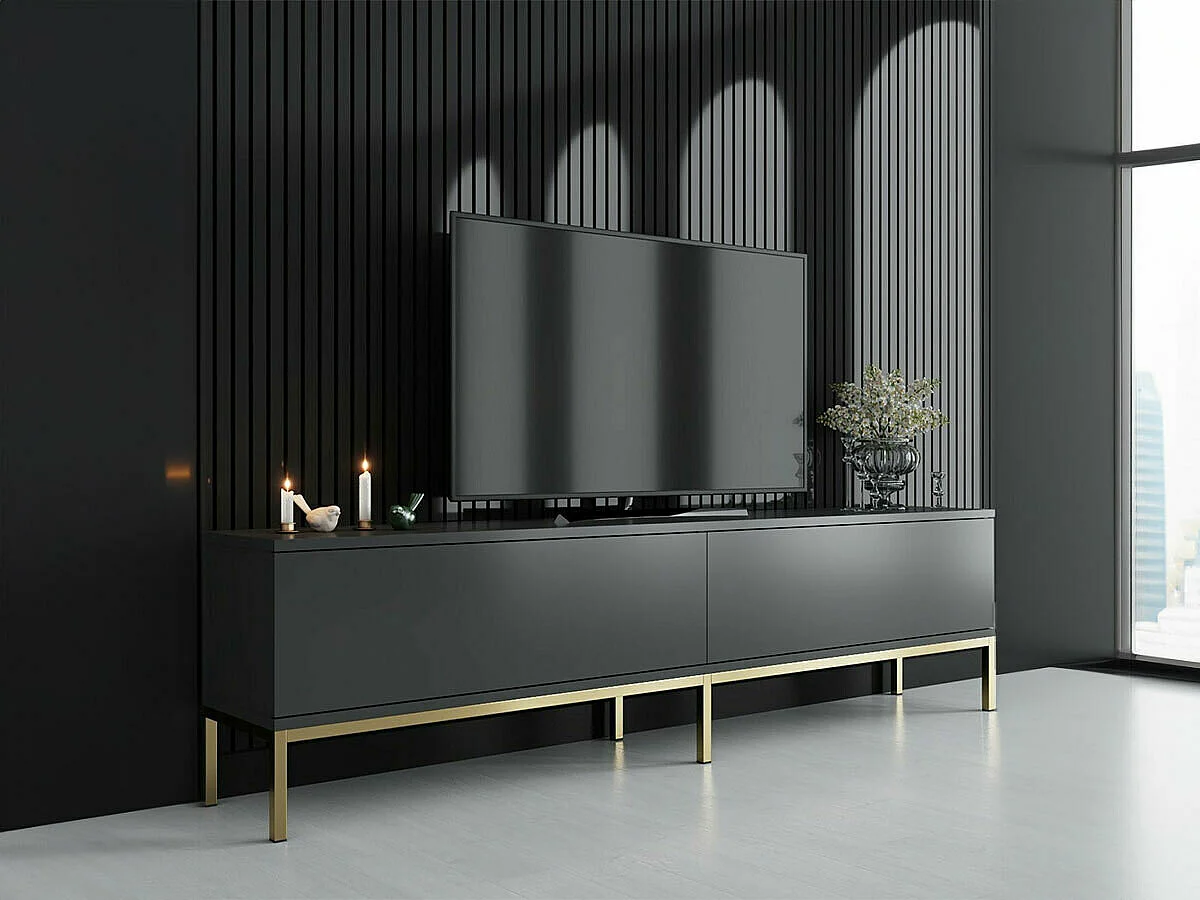 Mesa de tv Kailua Z115, Dorado|Antracita, 180x47x30cm
