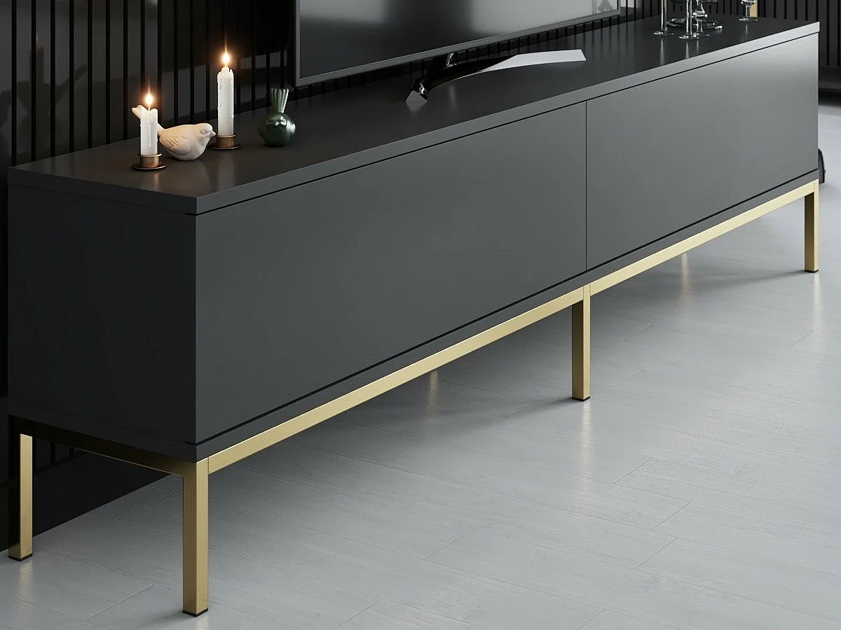 Mesa de tv Kailua Z115, Dorado|Antracita, 180x47x30cm