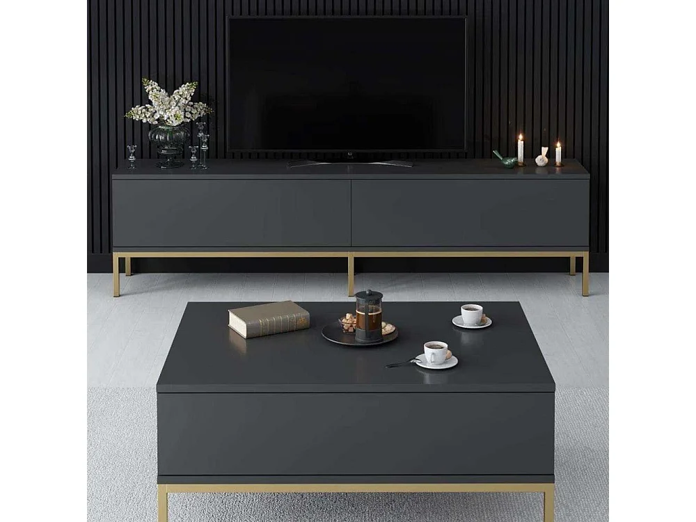 TV-Ständer – 180 x 47 x 30 cm – Anthrazit und Gold – Melaminbeschichtete Spanplatte