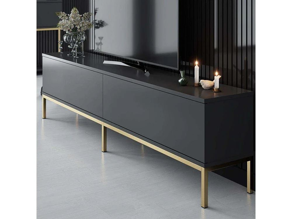 TV-Ständer – 180 x 47 x 30 cm – Anthrazit und Gold – Melaminbeschichtete Spanplatte