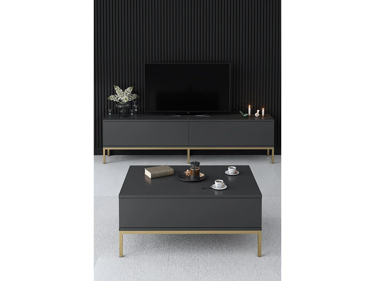 TV-Ständer – 180 x 47 x 30 cm – Anthrazit und Gold – Melaminbeschichtete Spanplatte