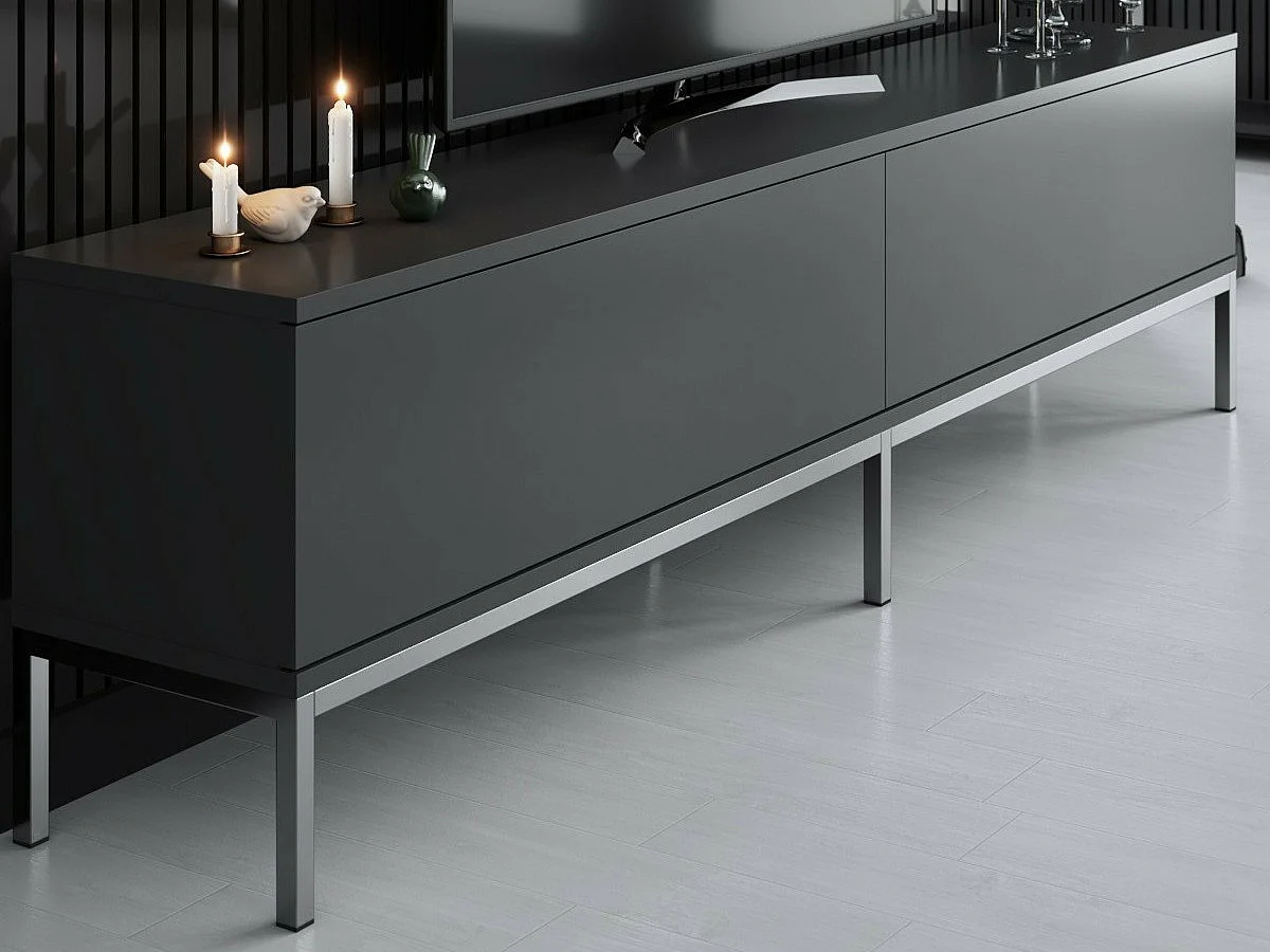 Móvel de TV – 180 x 47 x 30 cm – Antracite e prateado – Painéis de partículas revestidos a melamina
