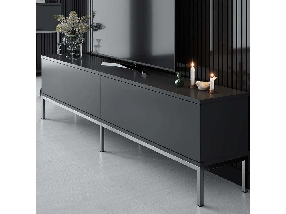 Móvel de TV – 180 x 47 x 30 cm – Antracite e prateado – Painéis de partículas revestidos a melamina