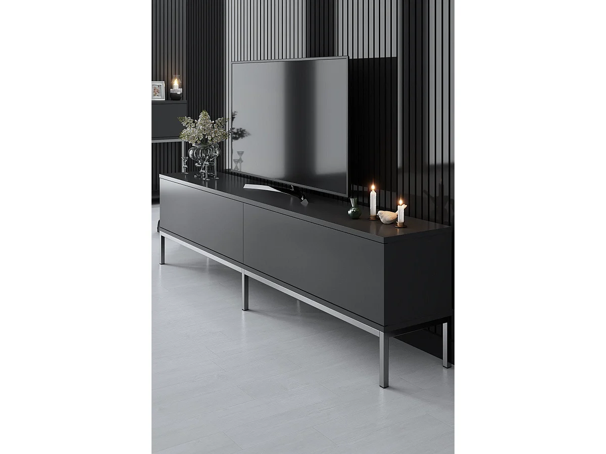 Móvel de TV – 180 x 47 x 30 cm – Antracite e prateado – Painéis de partículas revestidos a melamina