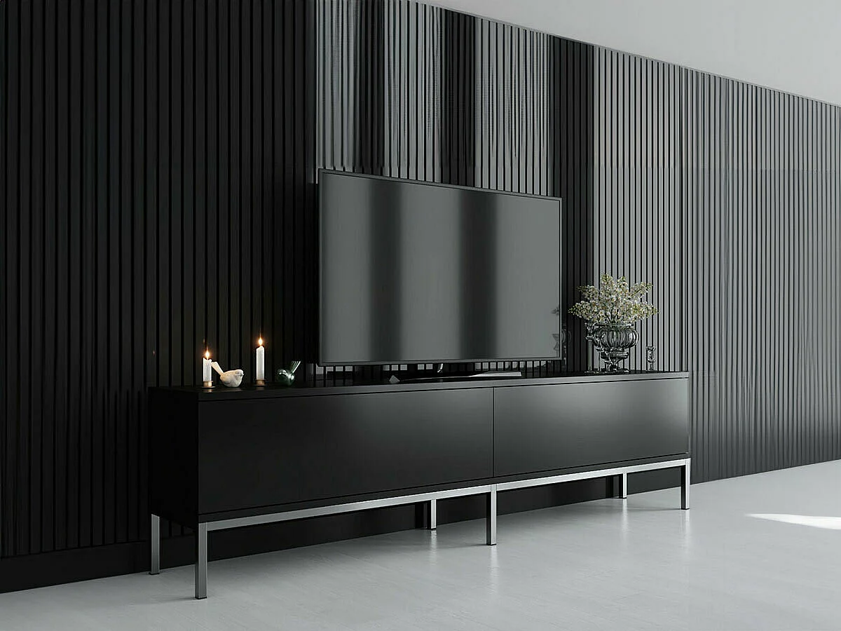 Meuble TV en aggloméré et métal Lord Noir et argenté