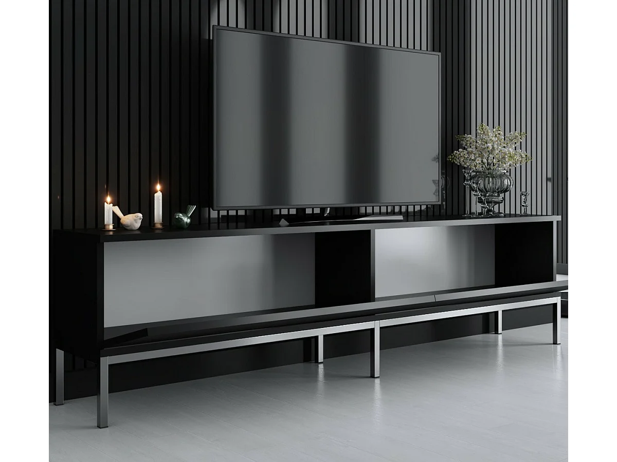 Meuble TV en aggloméré et métal Lord Noir et argenté