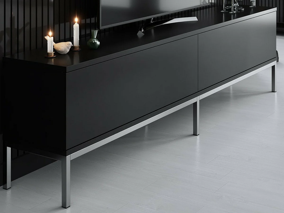 Meuble TV en aggloméré et métal Lord Noir et argenté