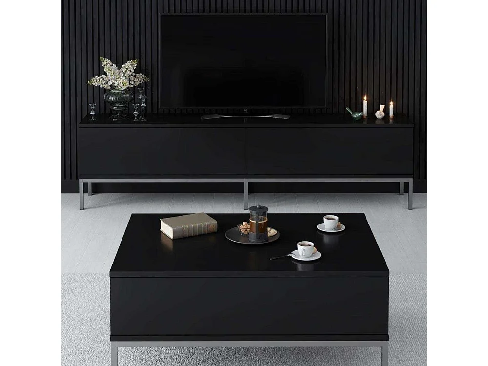 Meuble TV en aggloméré et métal Lord Noir et argenté