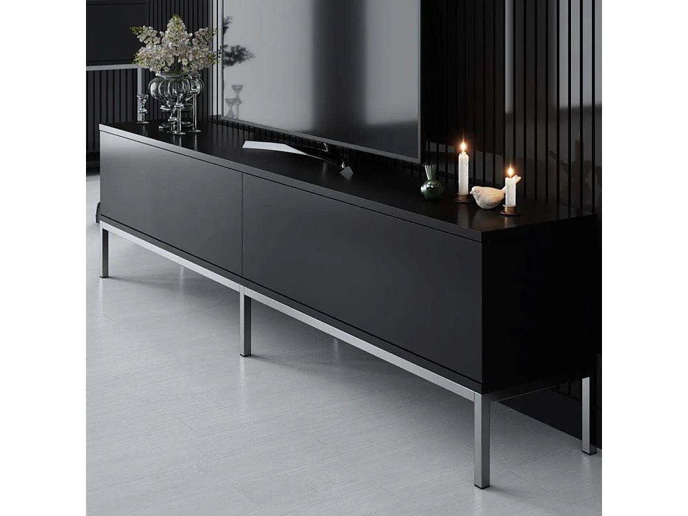 Meuble TV en aggloméré et métal Lord Noir et argenté