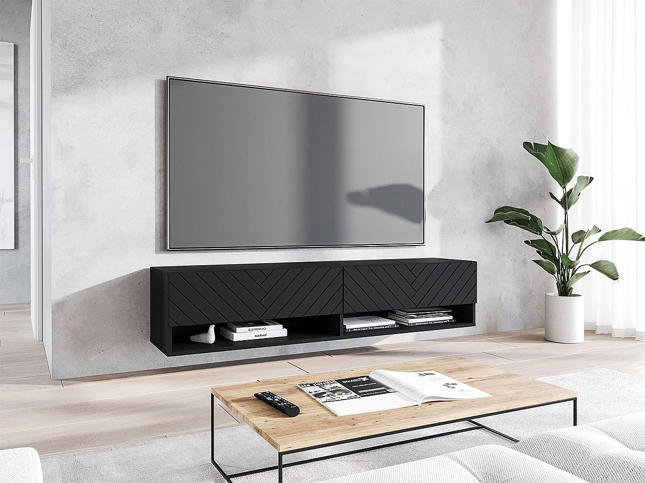 Meuble TV Sarasota 118, Graphite, Le nombre de portes: 2, 140x30x33cm