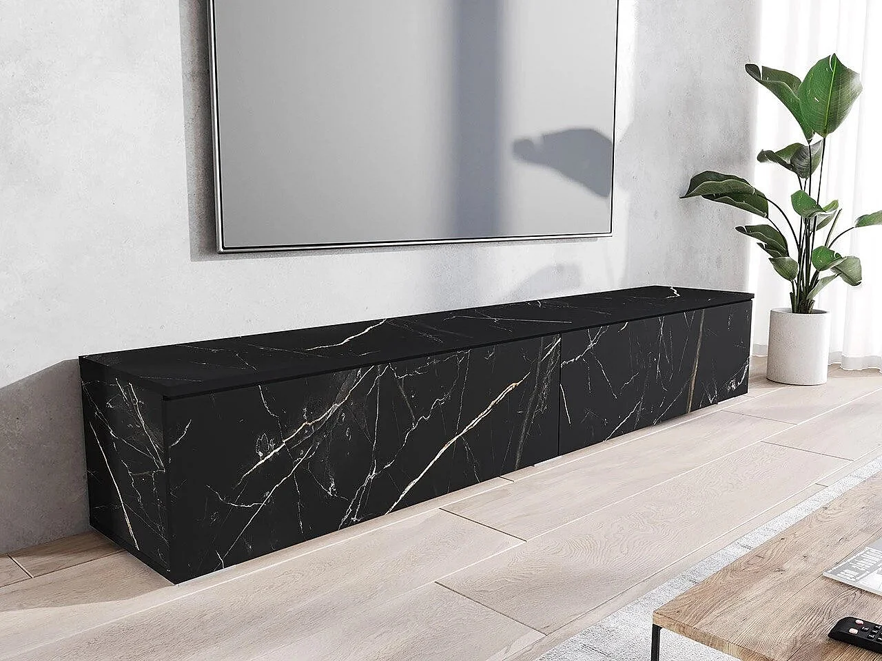 Mobile porta TV Sarasota 121, Marmo nero, Il numero di porte: 2.00, 180x30x33cm