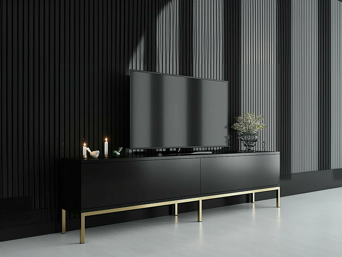 Móvel de TV – 180 x 47 x 30 cm – Preto e dourado – Painel de partículas revestido de melamina