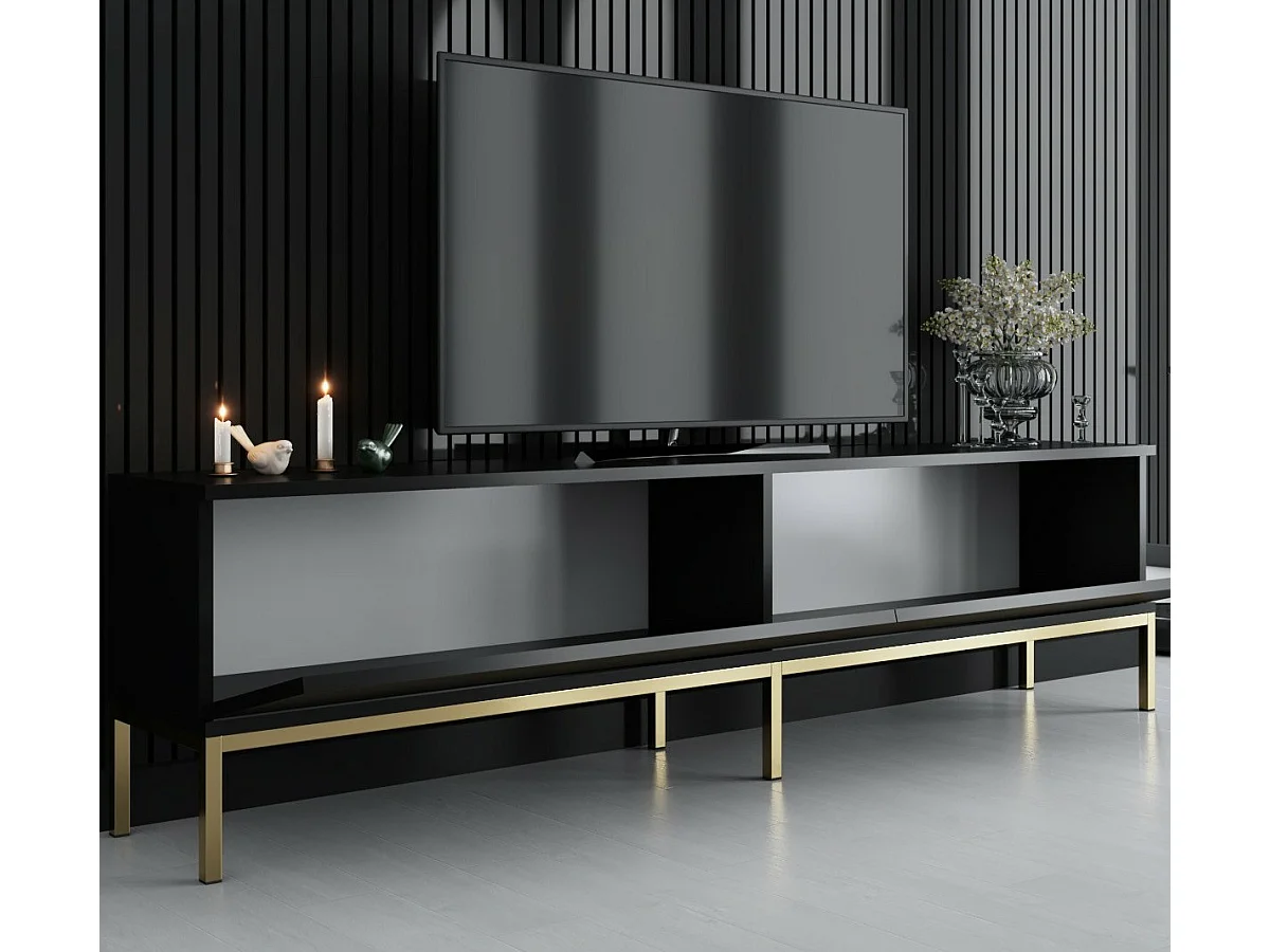 Móvel de TV – 180 x 47 x 30 cm – Preto e dourado – Painel de partículas revestido de melamina