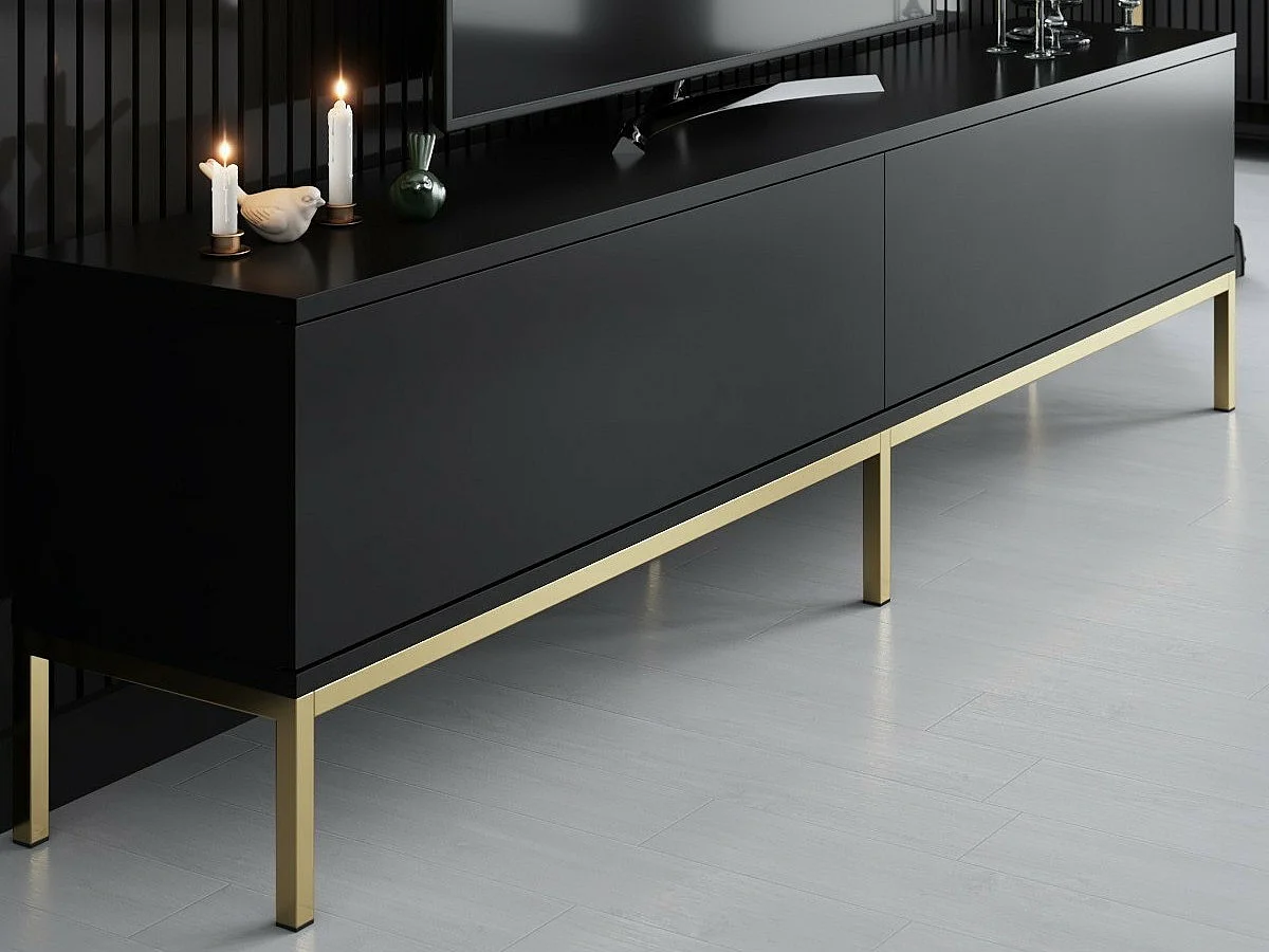 Móvel de TV – 180 x 47 x 30 cm – Preto e dourado – Painel de partículas revestido de melamina