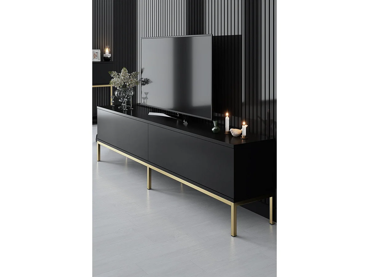 Móvel de TV – 180 x 47 x 30 cm – Preto e dourado – Painel de partículas revestido de melamina