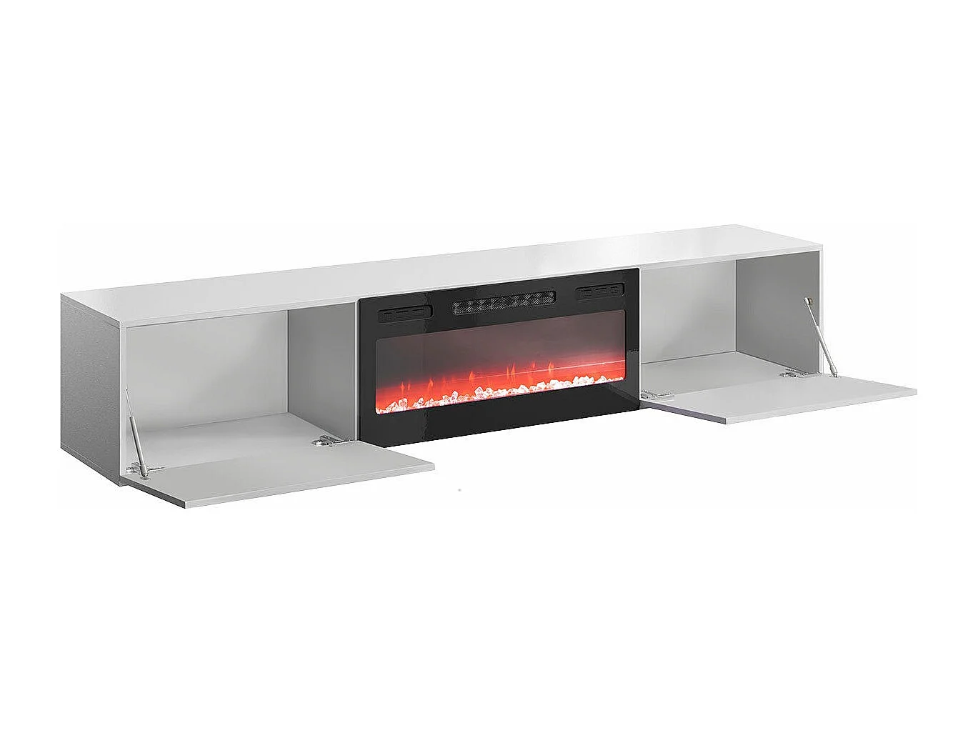 Meuble TV Charlotte 162, Blanc|Blanc brillant, Le nombre de portes: 2, 200x37x40cm