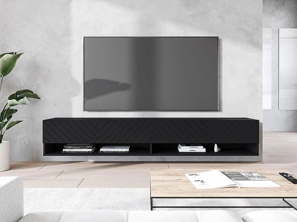 Mueble TV Sarasota 119, Negro|Grafito, Número de puertas: 2.00, 180x30x33cm