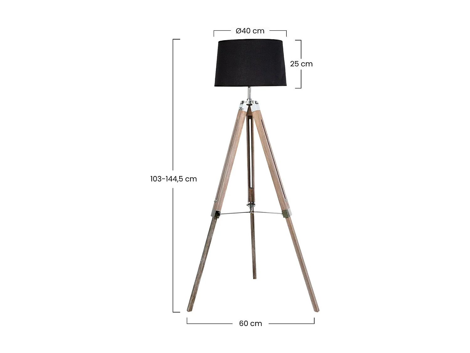 Lampadaire Tripode 60x52x144,5cm Noir O91