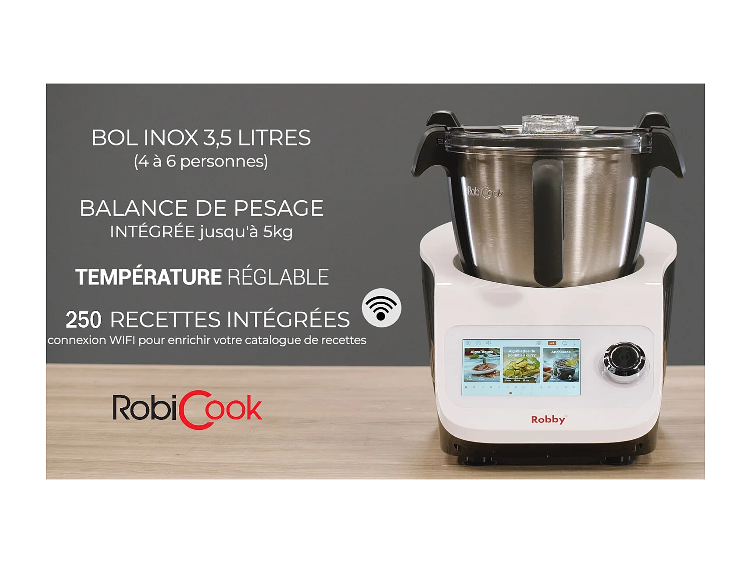 Robby Robot cuiseur multifonctions avec balance intégrée et écran tactile +680 recettes - robicook