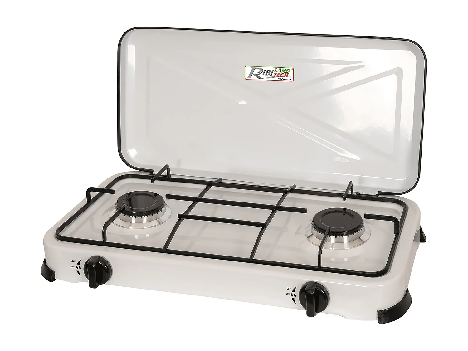 Ribiland Réchaud gaz 2 feux 2x2200k blanc avec couvercle - prf350