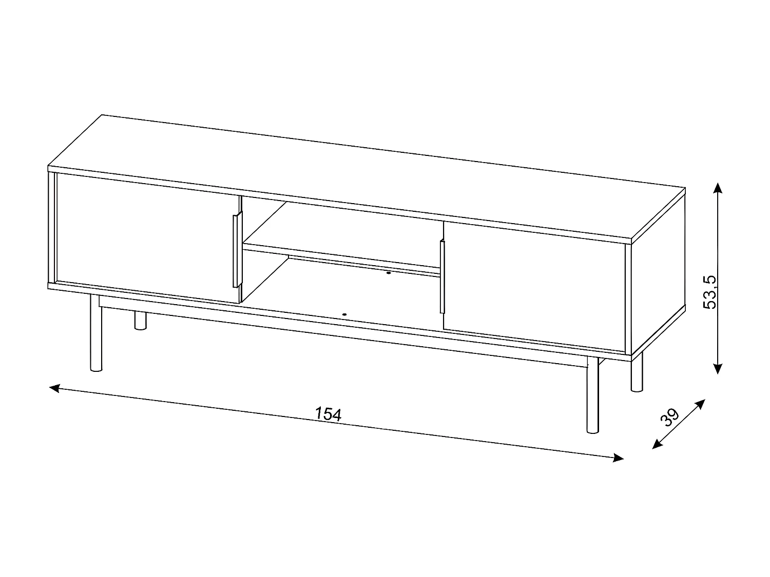 Meuble TV avec 2 portes et 2 niches - Noir - DABRIANA