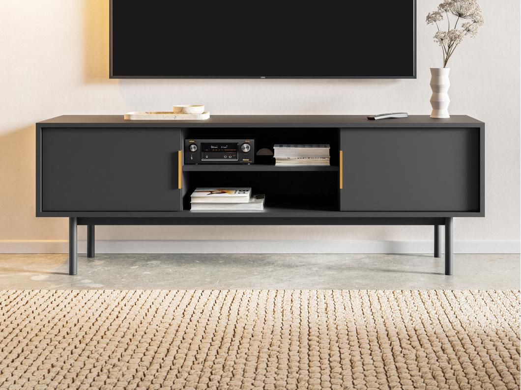 Tv-meubel met 2 deuren en 2 nissen - Zwart - DABRIANA