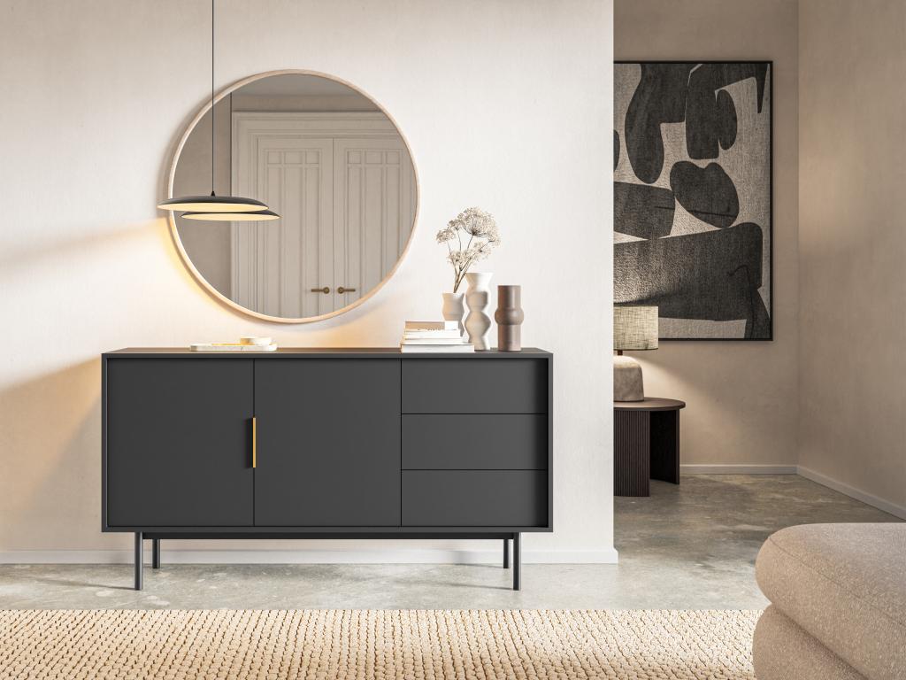 Buffet avec 2 portes et 3 tiroirs - Noir - DABRIANA