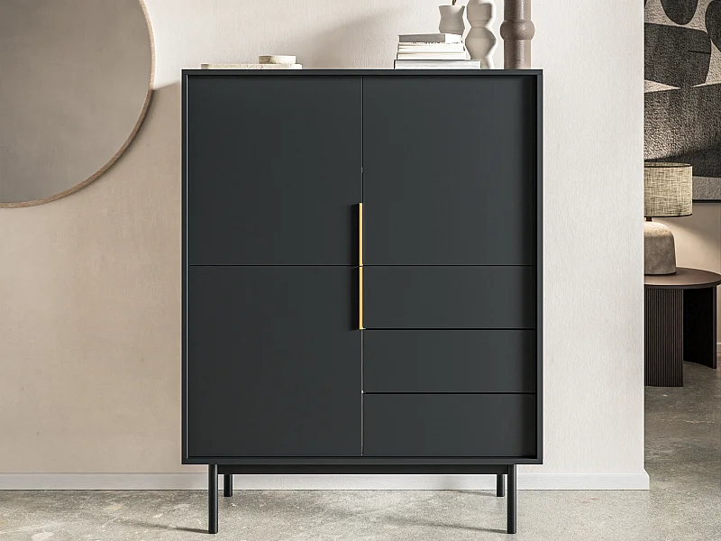 Credenza alta con 3 ante e 3 cassetti Nero - DABRIANA