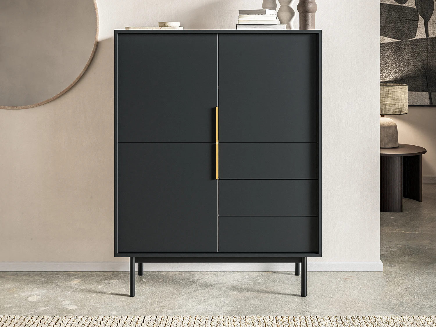 Credenza alta con 3 ante e 3 cassetti Nero - DABRIANA