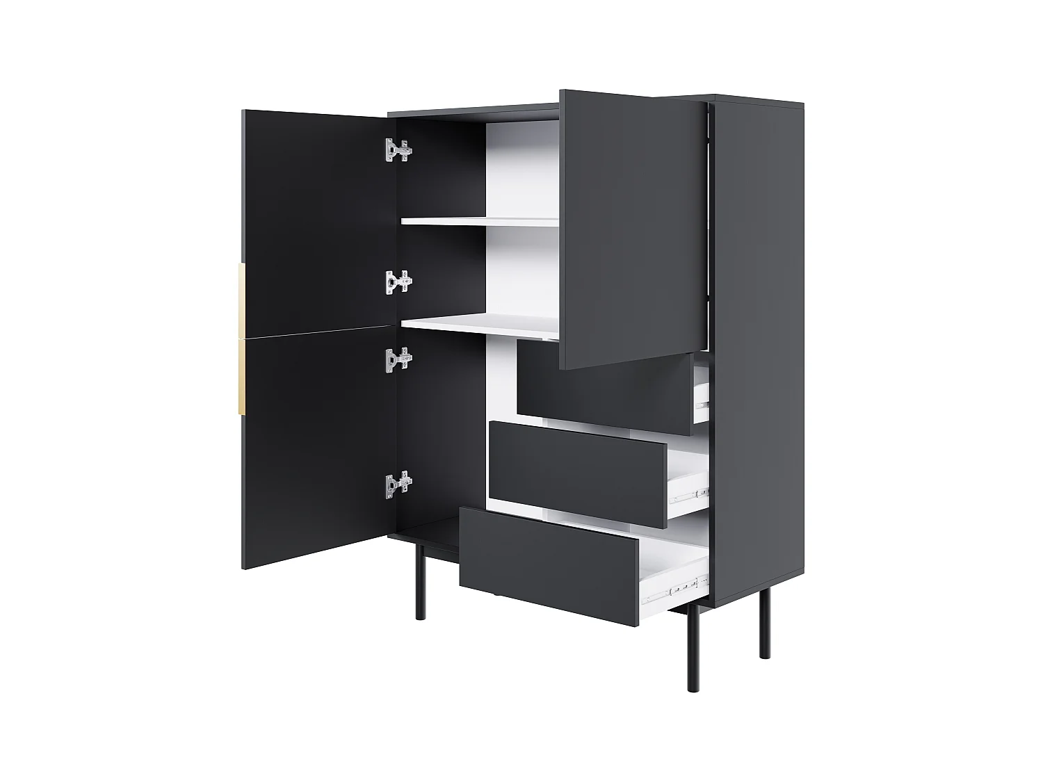 Aparador alto com 3 portas e 3 gavetas preto - DABRIANA