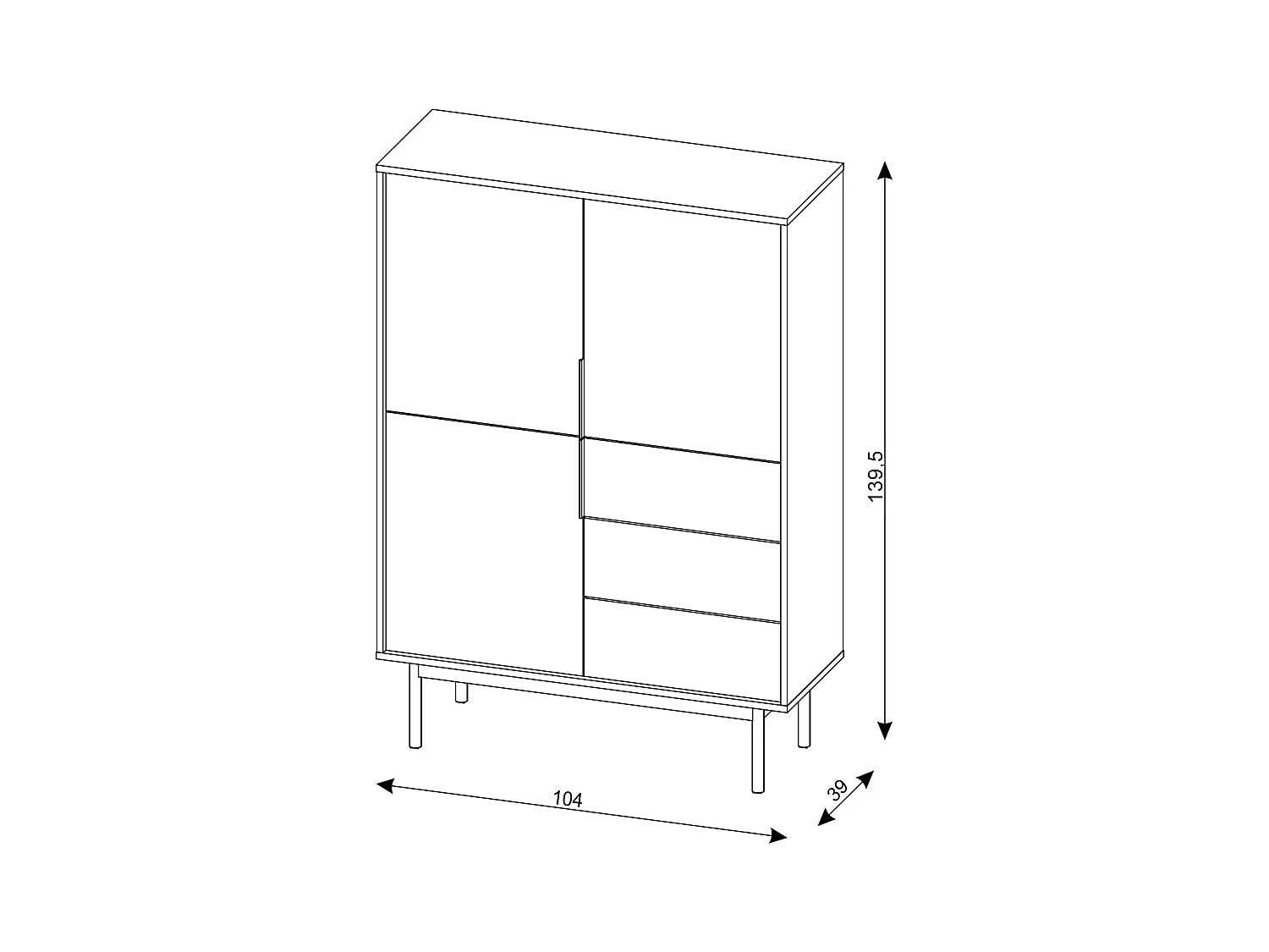 Aparador alto com 3 portas e 3 gavetas preto - DABRIANA