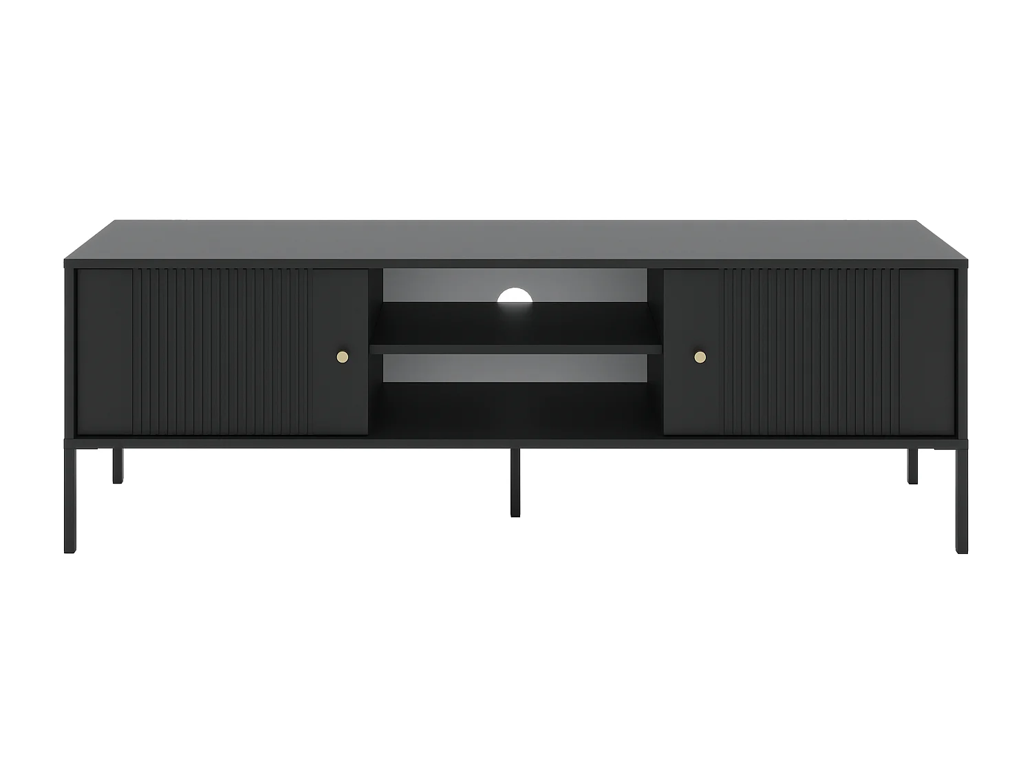 Meuble TV avec 2 portes et  2 niches en MDF - Noir - DEMASIA