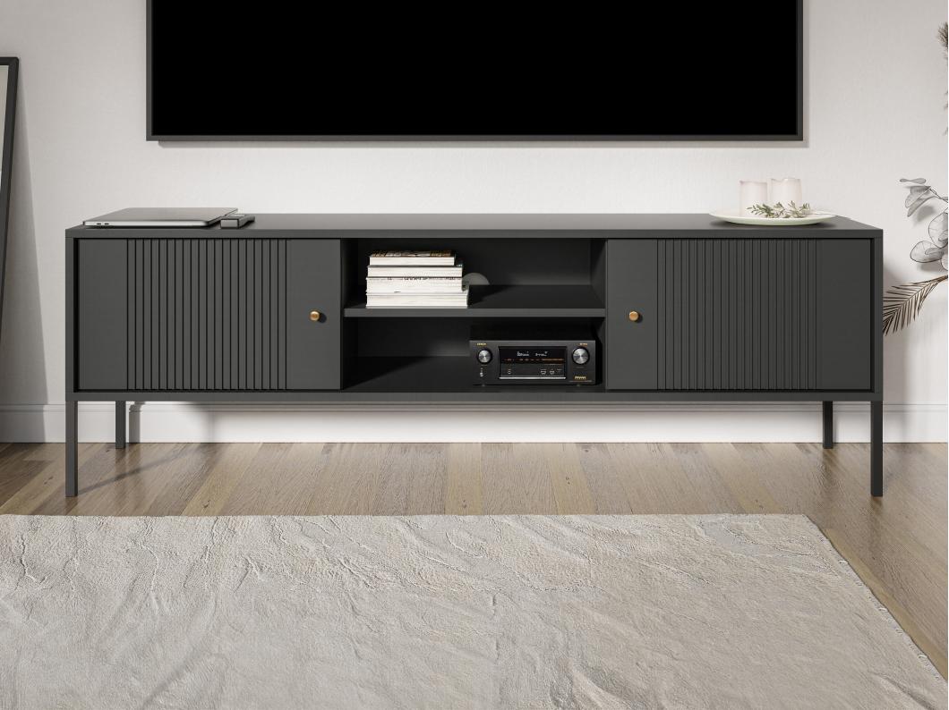 Meuble TV avec 2 portes et  2 niches en MDF - Noir - DEMASIA