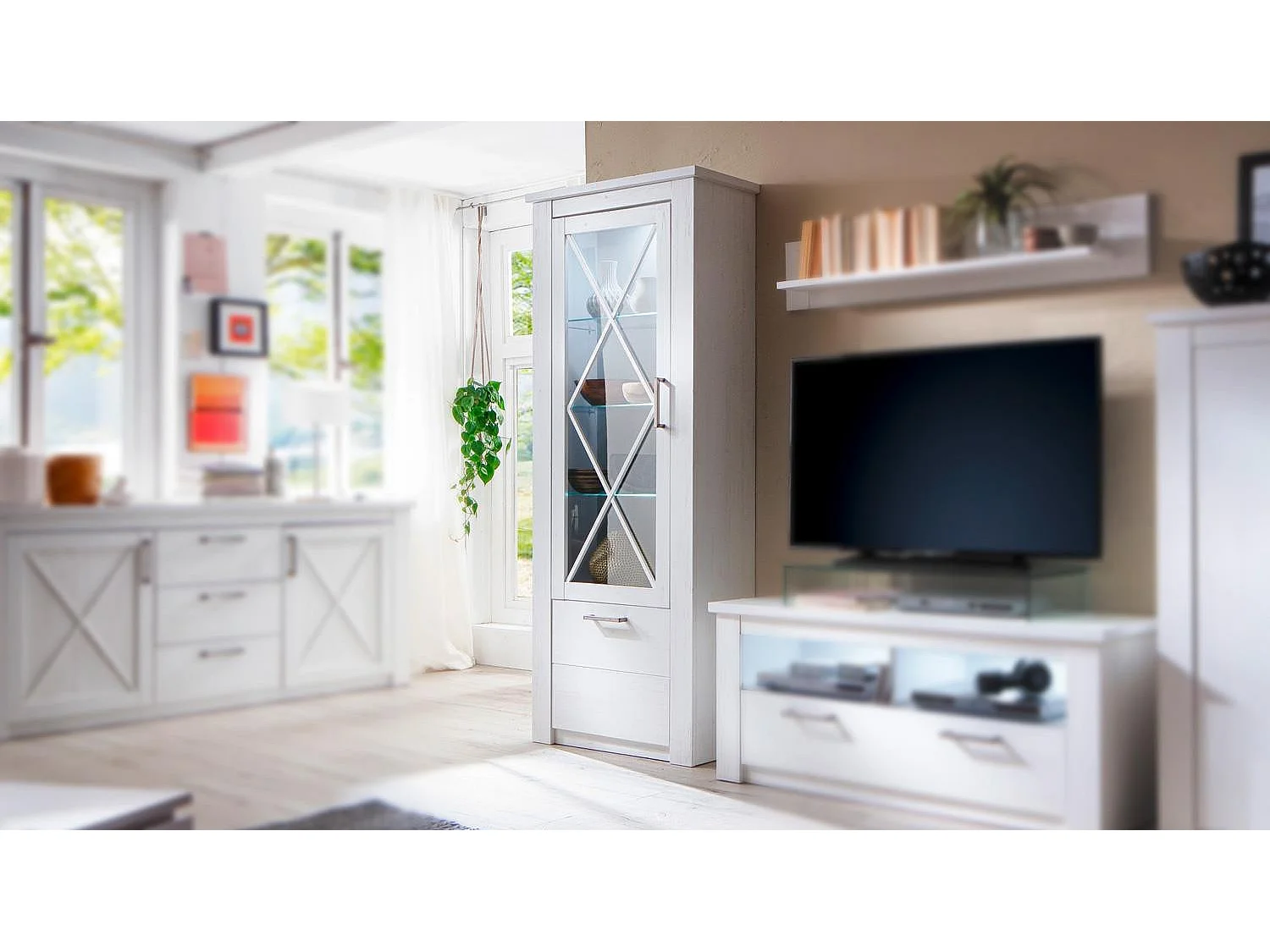 Vitrine 2 portes mélaminé blanc Aria