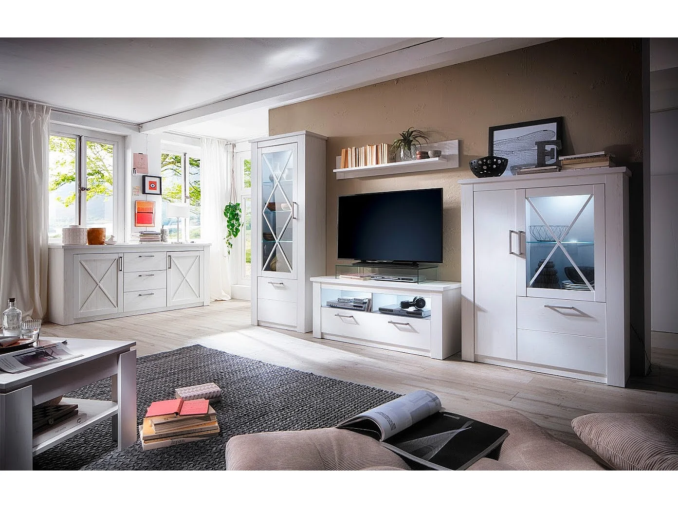 Vitrine 2 portes mélaminé blanc Aria