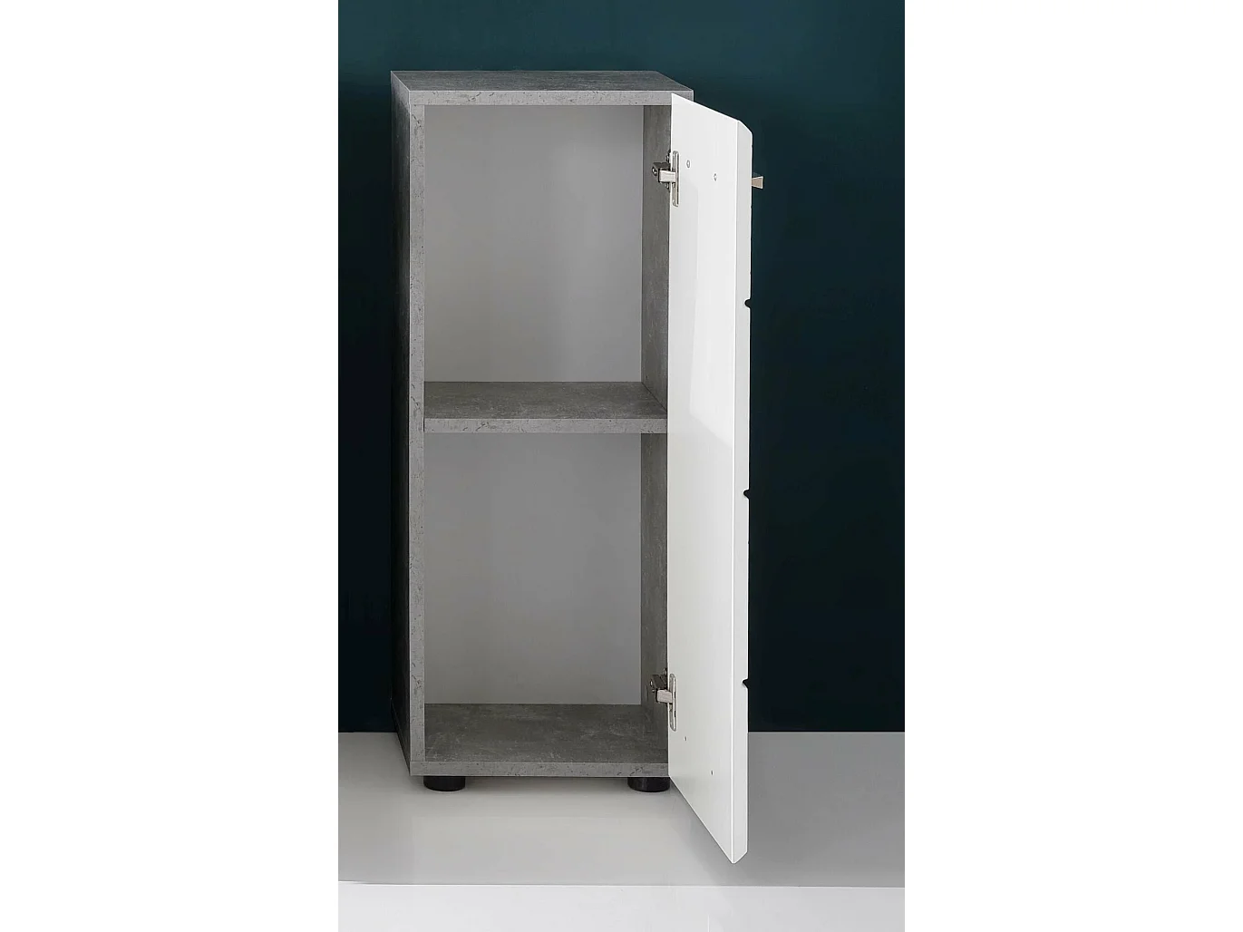 Meuble de salle de bain. - Meuble bas de salle de bain en mélaminé blanc brillant et gris. L-H-P :32-82-28cm