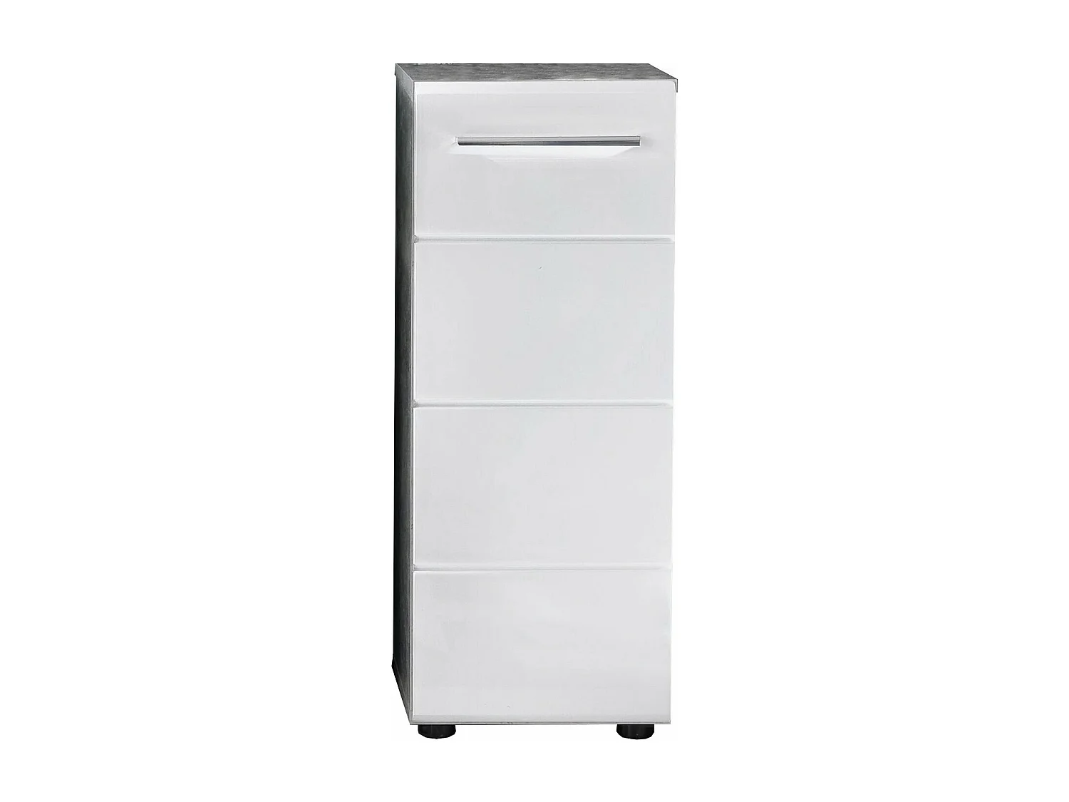 Meuble de salle de bain. - Meuble bas de salle de bain en mélaminé blanc brillant et gris. L-H-P :32-82-28cm