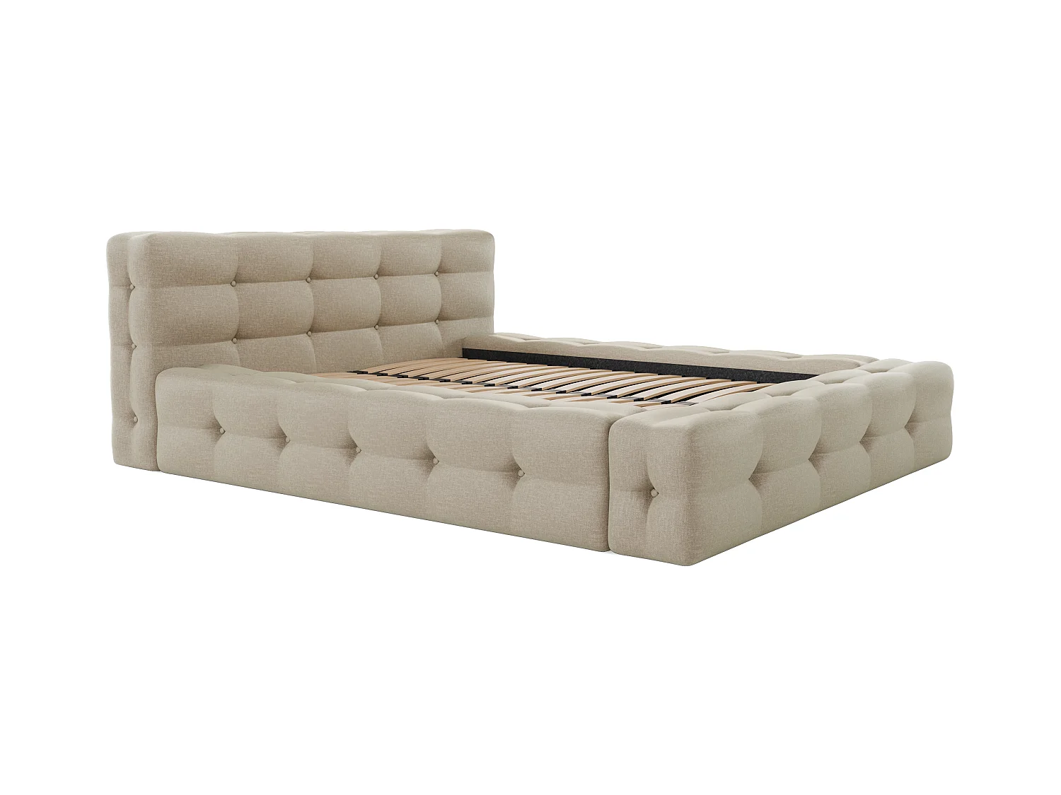 Polsterbett - 140 x 190 cm - Melierter Stoff - Beige - LERUCO von Pascal Morabito