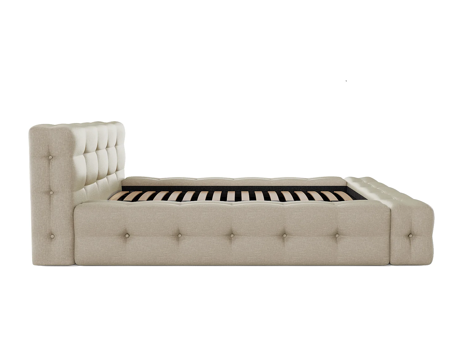 Lit capitonné 160 x 200 cm - Tissu chiné - Beige - LERUCO de Pascal Morabito