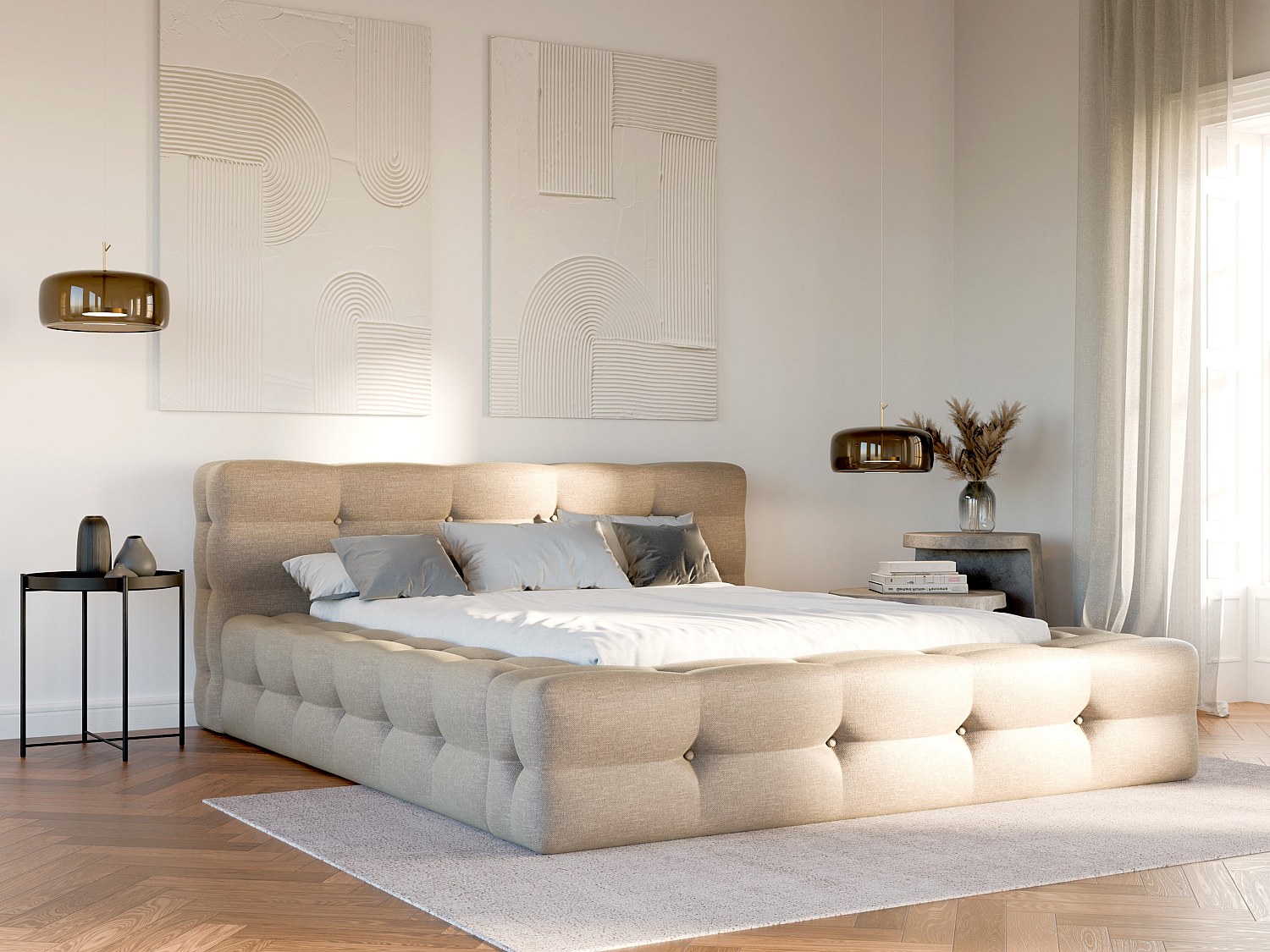 Polsterbett - 180 x 200 cm - Melierter Stoff - Beige - LERUCO von Pascal Mo günstig online kaufen