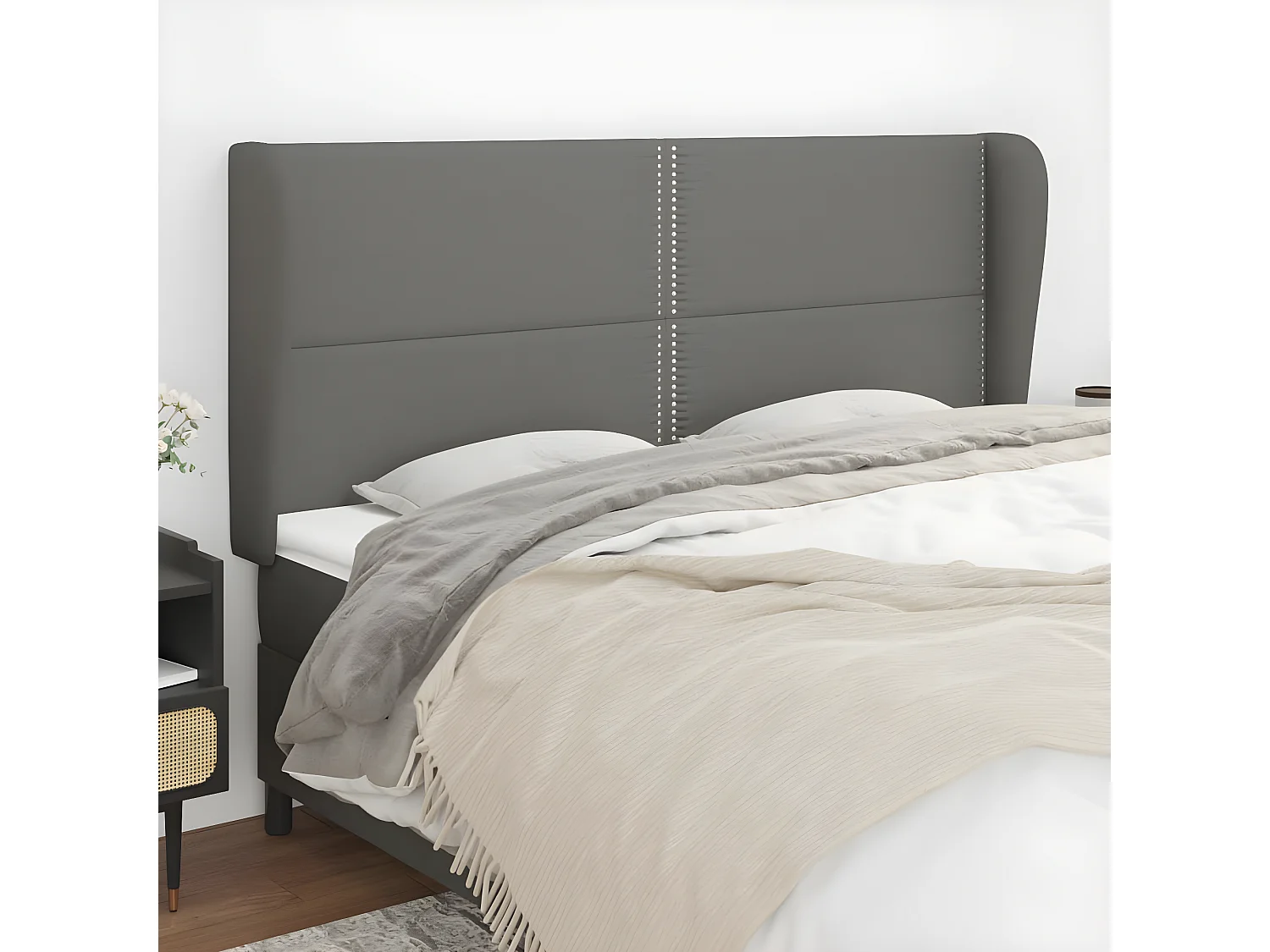 Kopfteil für Bett | Bett-Kopfteil mit Ohren Dunkelgrau 163x23x118/128 cm Stoff -MN969998