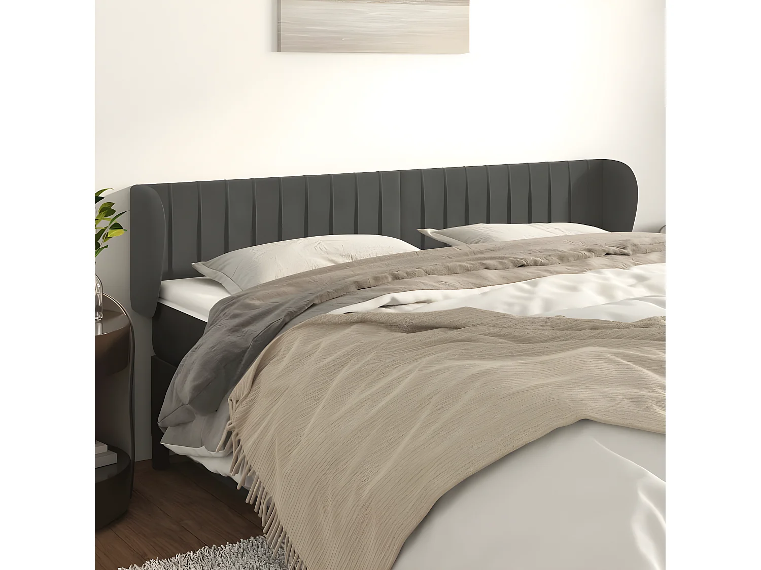 Kopfteil für Bett | Bett-Kopfteil mit Ohren Dunkelgrau 163x23x78/88 cm Samt -MN168817