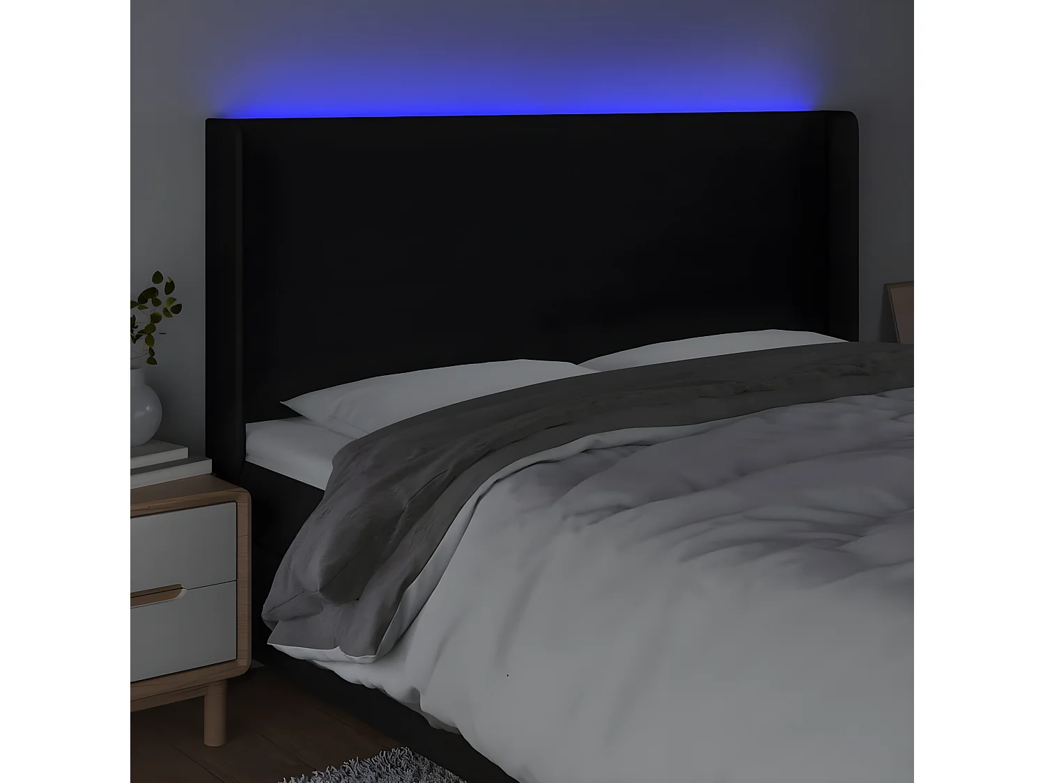 LED - Kopfteil für Bett | Bett-Kopfteil Schwarz 203x16x118/128 cm Stoff -MN392292