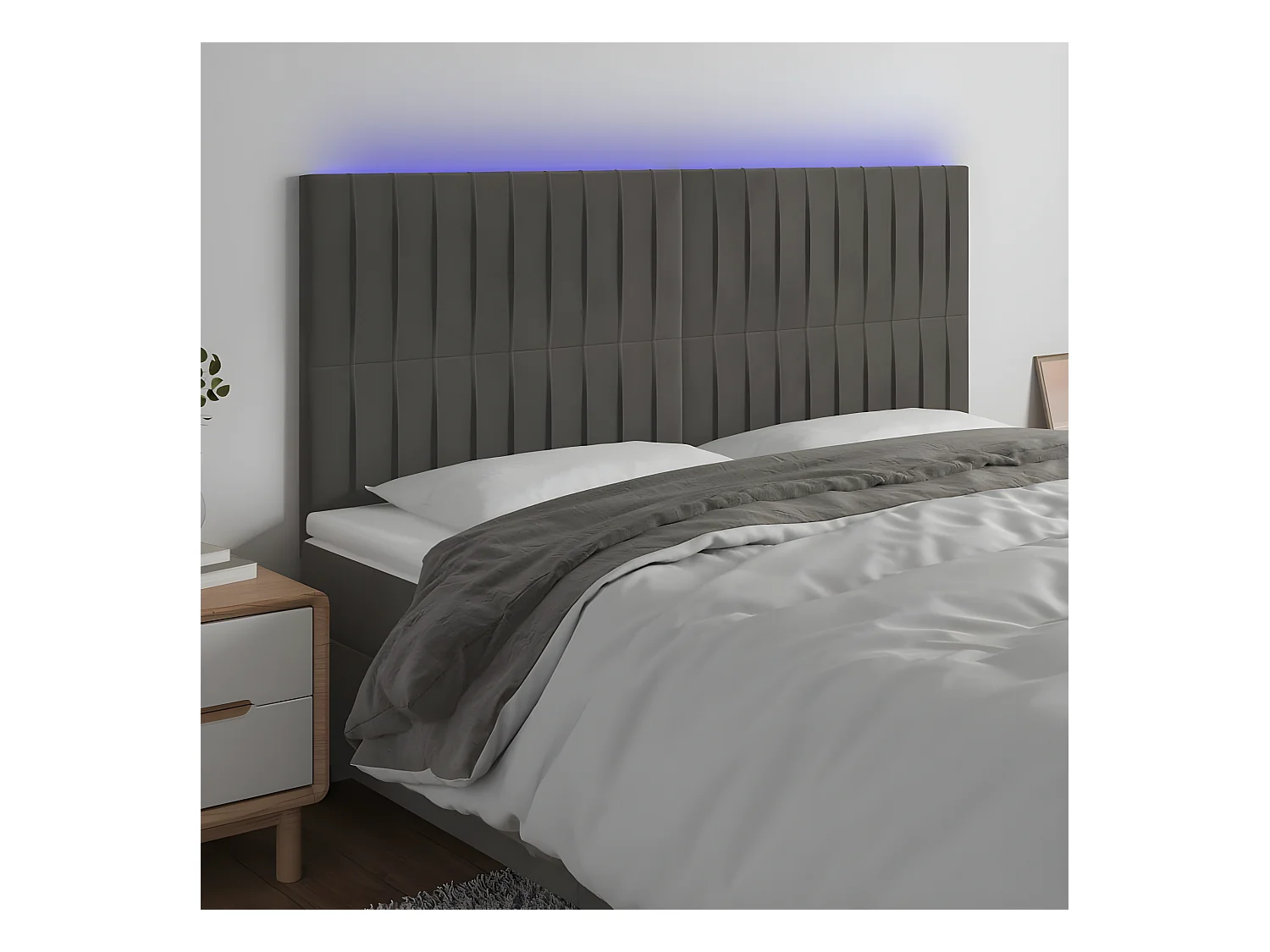 LED - Kopfteil für Bett | Bett-Kopfteil Dunkelgrau 180x5x118/128 cm Samt -MN637631