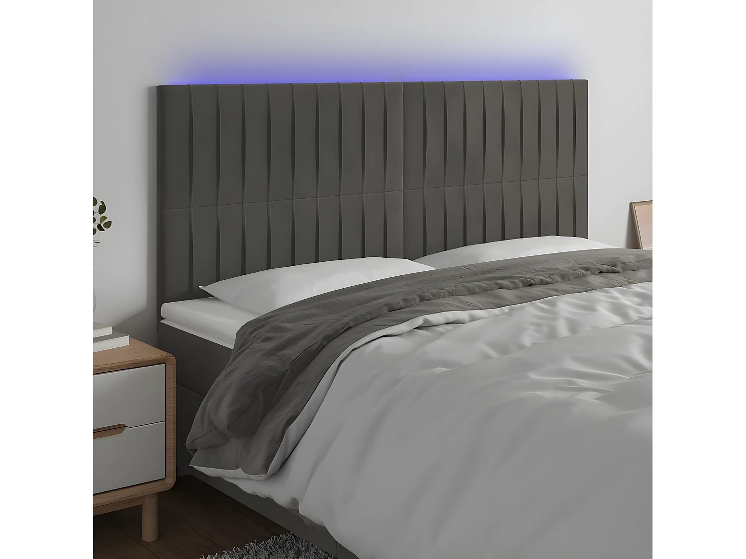 LED - Kopfteil für Bett | Bett-Kopfteil Dunkelgrau 180x5x118/128 cm Samt -MN637631