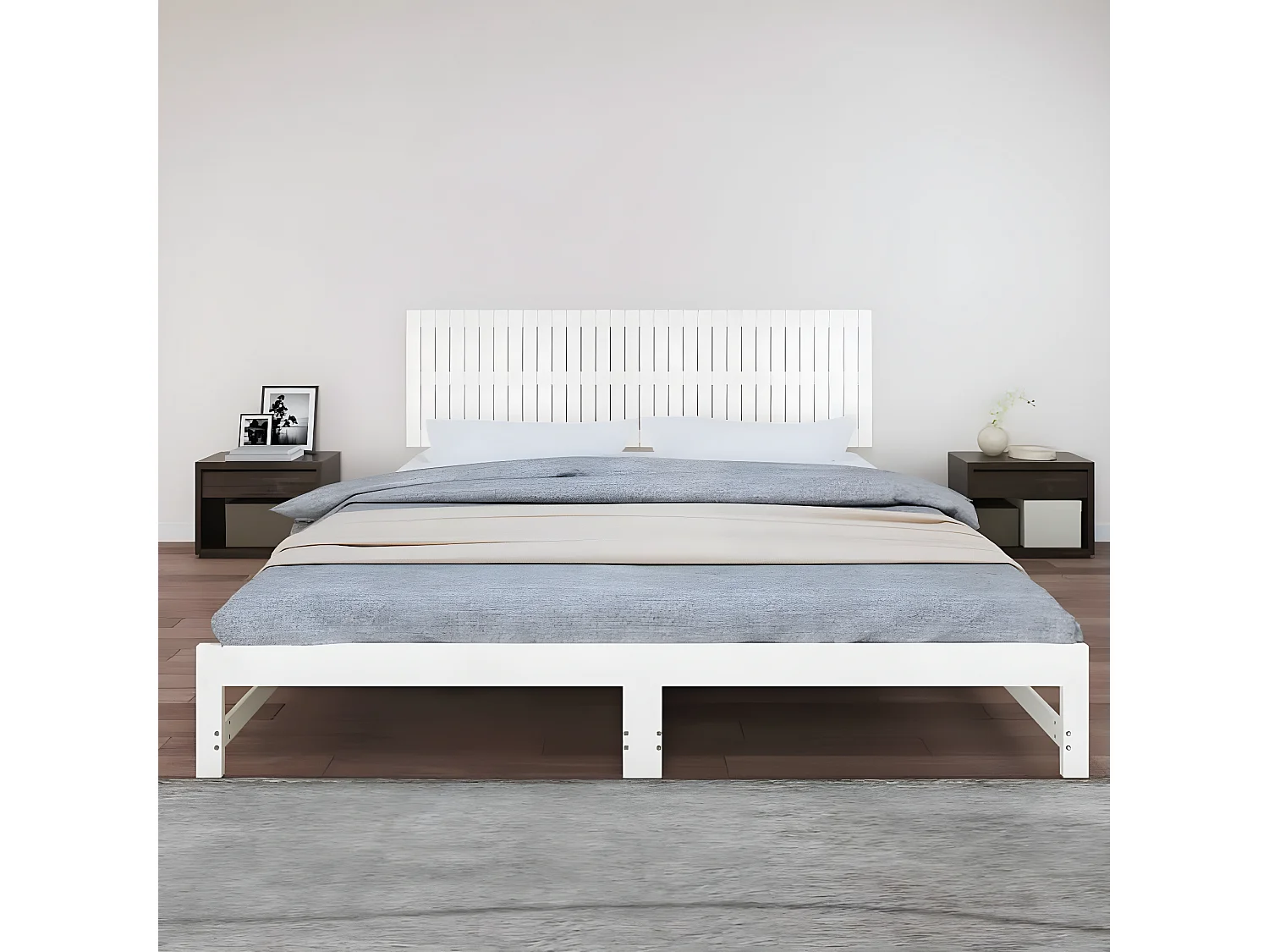 Wand-Kopfteil für Bett | Bett-Kopfteil Weiß 204x3x60 cm Massivholz Kiefer -MN769394
