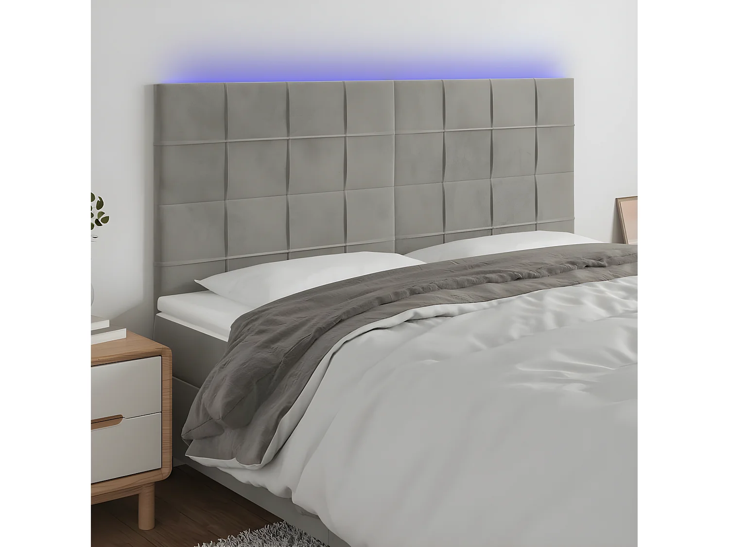 LED - Kopfteil für Bett | Bett-Kopfteil Hellgrau 200x5x118/128 cm Samt -MN273354