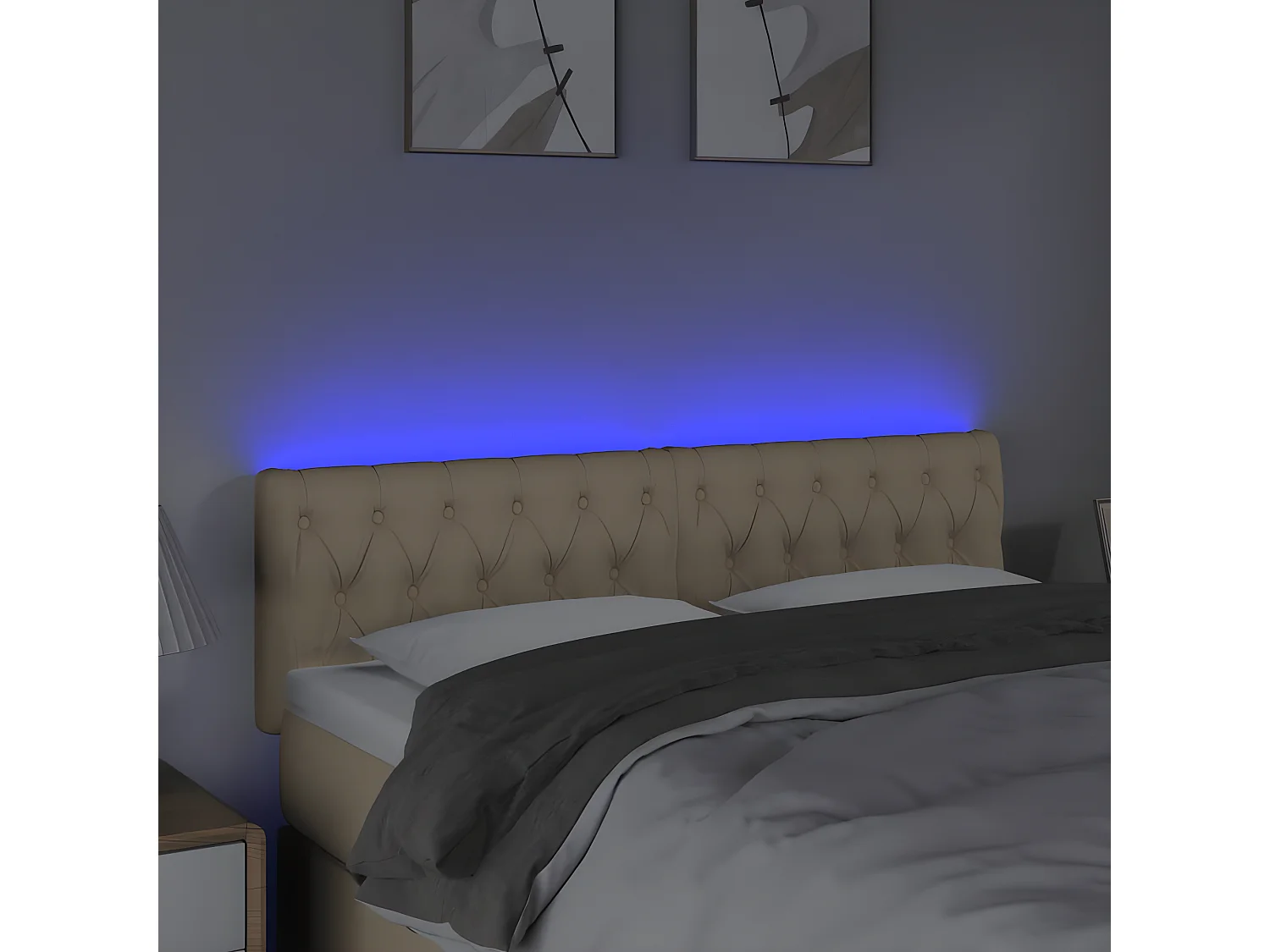 LED - Kopfteil für Bett | Bett-Kopfteil Creme 144x7x78/88 cm Stoff -MN795476